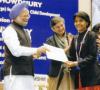 Aakanksha Jachak receiving award from Hon. Prime minister of India Dr. Manmohan Singh