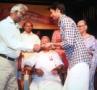 Aravind receiving Vallathol Endowment from Kalamandalam Vice - Chancellor Sri.J.Prasad.