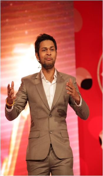 Surinder Angural performing in comedy show.