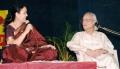 In this photo Mangala Khadilkar is interviewing Padmabhushan Shrinivasji Khaleji